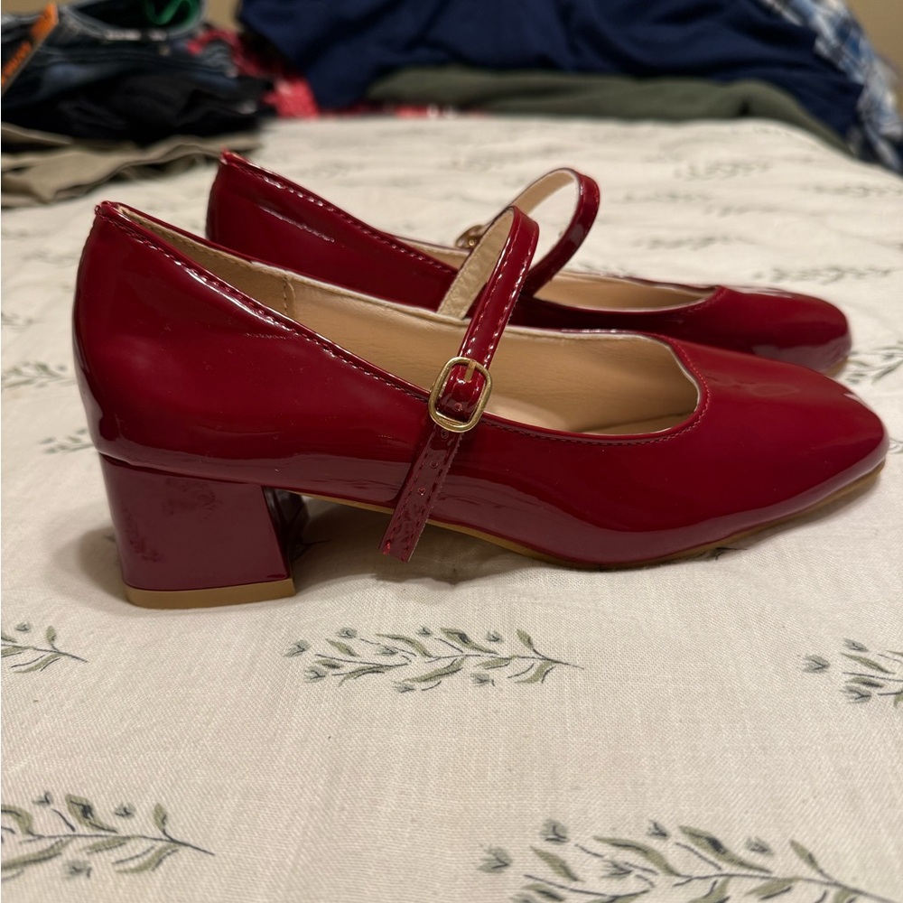 NWOT Elegant Red Mary Jane Block Heels